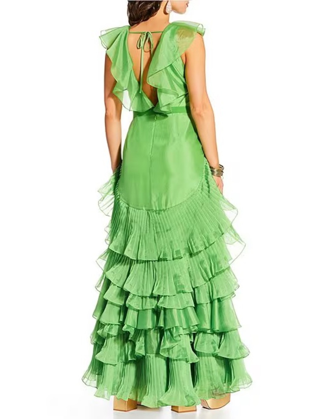 ANTONIO MELANI Bright Green Ruffled Tiered Maxi Dress - Picture 3 of 9